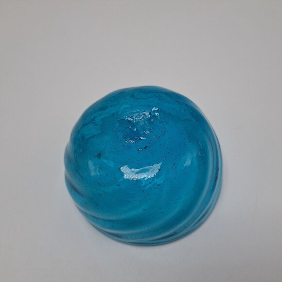 Hand Blown Blue Glass Bowl Unique Swirl Design Art Glass Decor Collectible - Picture 7 of 8
